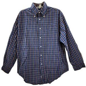 Tommy Hilfiger Blue Tan Plaid Long Sleeve Button Up Vintage Men's Shirt‎ Top
